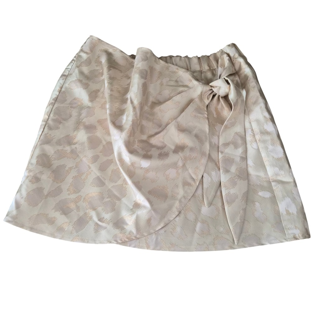 Judith March Champagne Gold Metallic Leopard Jacquard Wrap Mini Skirt Large